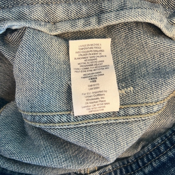 Free People Distressed Denim Jacket with knit sleeves and removable hood - Picture 5 of 10